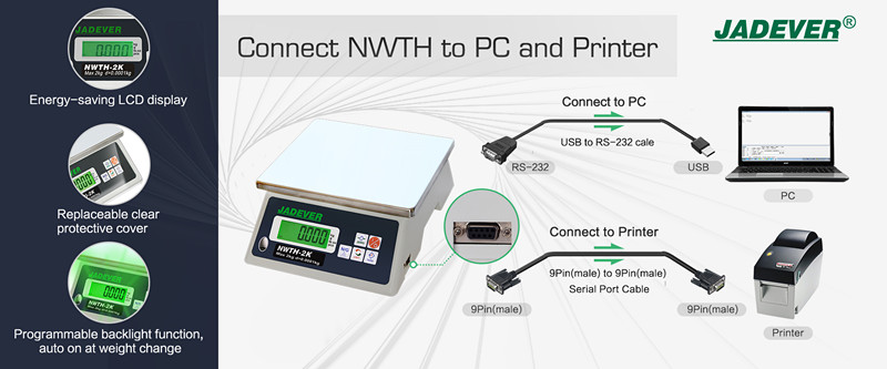 La balance Jadever NWTH se connecte au PC et à l'imprimante