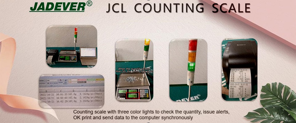 Balances de comptage avec trois voyants de couleur pour vérifier la quantité, émettre des alertes, OK imprimer et envoyer des données à l'ordinateur de manière synchrone
