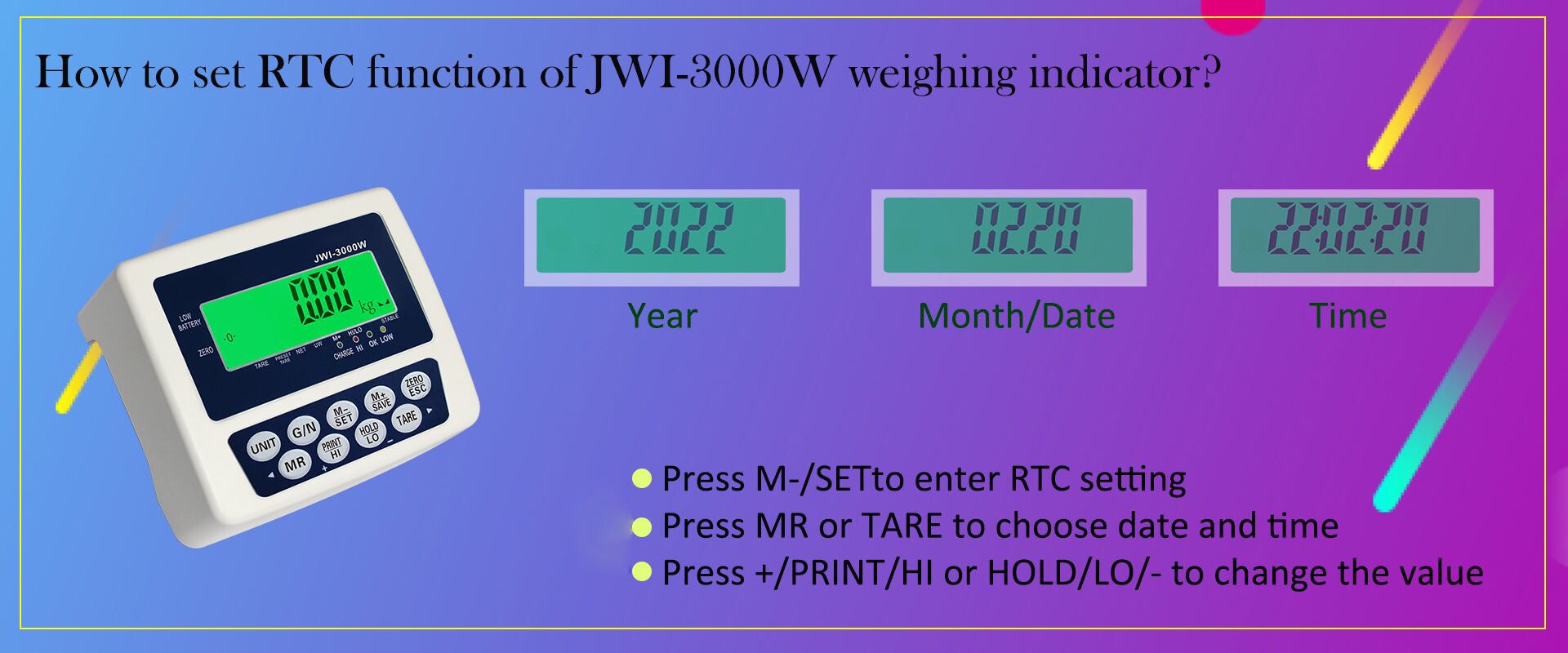 comment régler la fonction RTC de l'indicateur de pesage industriel JWI-3000W